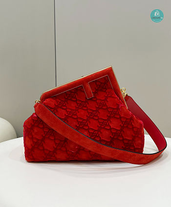 Fendi First Medium Red Suede bag In Red 32.5x15x23.5cm
