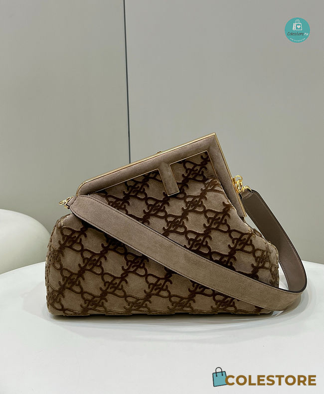 Fendi First Medium Red Suede bag In Brown 32.5x15x23.5cm - 1