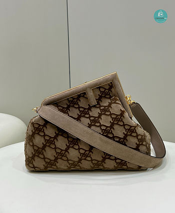 Fendi First Medium Red Suede bag In Brown 32.5x15x23.5cm