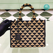  Prada Small Symbole Jacquard Fabric Handbag Black/Beige 22x9x28cm - 1