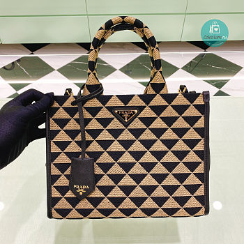  Prada Small Symbole Jacquard Fabric Handbag Black/Beige 22x9x28cm