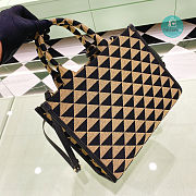  Prada Small Symbole Jacquard Fabric Handbag Black/Beige 22x9x28cm - 4