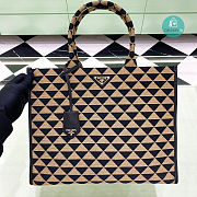  Prada Large Symbole Jacquard Fabric Handbag Black/Beige 39x31x11cm - 1