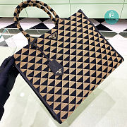  Prada Large Symbole Jacquard Fabric Handbag Black/Beige 39x31x11cm - 6