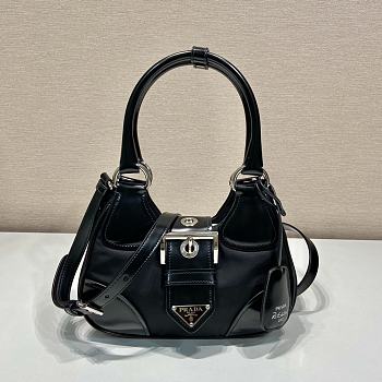 Prada Moon Re-Nylon and Leather bag In Black 22.5x16x7.5cm