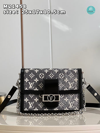 Louis Vuitton Dauphine MM In Grey Monogram Jacquard Denim 25 x 17 x 10.5 cm
