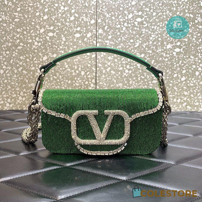 Valentino Garavani Locò Crystals Small Shoulder Bag In Green 20x11x5 cm - 1