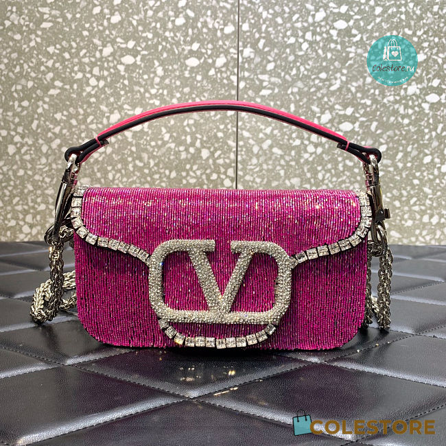 Valentino Garavani Locò Crystals Small Shoulder Bag In Pink 20x11x5 cm - 1