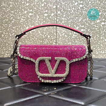 Valentino Garavani Locò Crystals Small Shoulder Bag In Pink 20x11x5 cm
