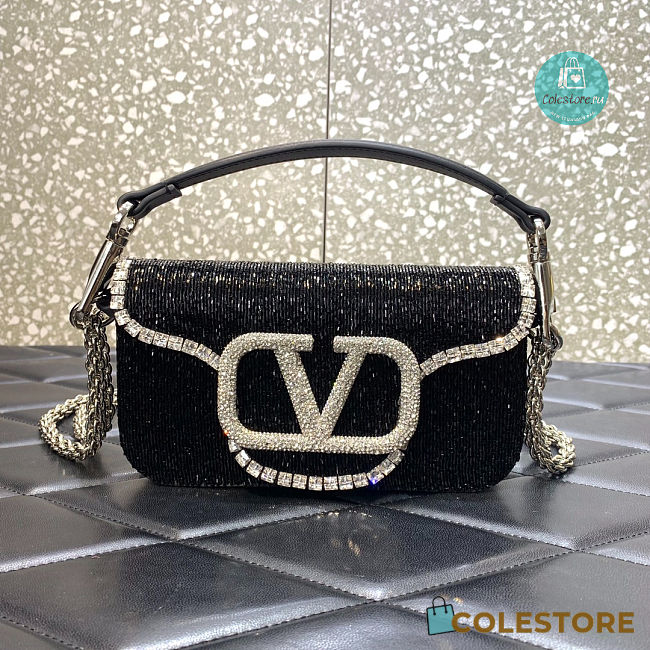 Valentino Garavani Locò Crystals Small Shoulder Bag In Black 20x11x5 cm - 1