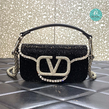 Valentino Garavani Locò Crystals Small Shoulder Bag In Black 20x11x5 cm