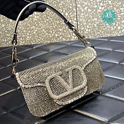 Valentino Garavani Locò Crystals Small Shoulder Bag In Grey 20x11x5 cm - 4