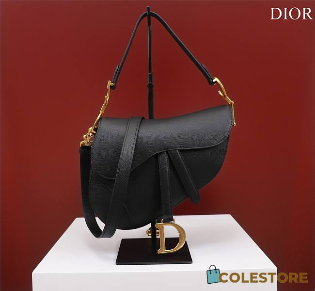 Dior Saddle With Strap Black Grained Calfskin 25.5x20x6.5cm - 1