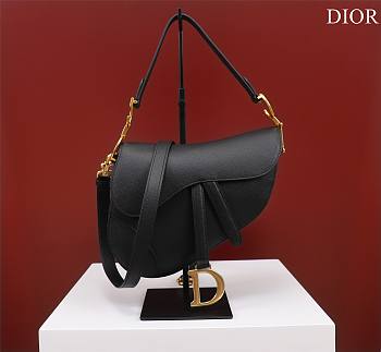 Dior Saddle With Strap Black Grained Calfskin 25.5x20x6.5cm