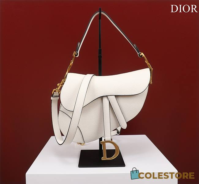 Dior Saddle With Strap White Grained Calfskin 25.5x20x6.5cm - 1