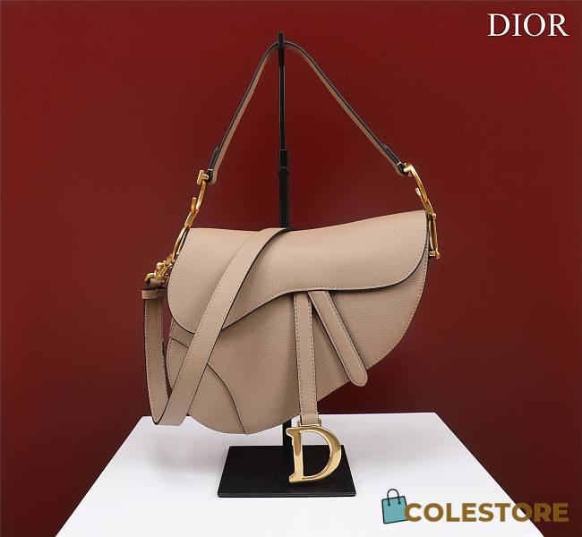Dior Saddle With Strap Beige Grained Calfskin 25.5x20x6.5cm - 1