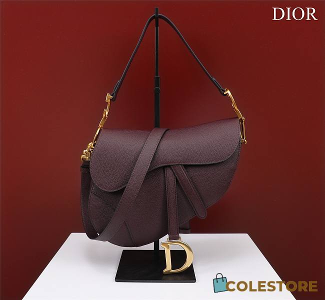 Dior Saddle With Strap Amaranth Grained Calfskin 25.5x20x6.5cm - 1