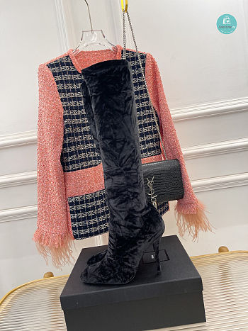 YSL Talia Velvet Knee-high In Black Boots