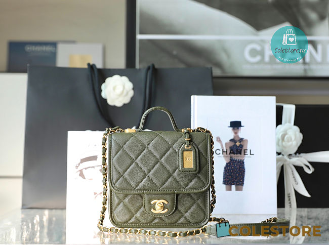 Chanel 22K Caviar Top Handle In Green 20.5x17x6cm - 1