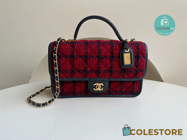 Chanel 22K Small Flap Bag With Top Handle Wool Tweed 25x21.5x7cm - 1