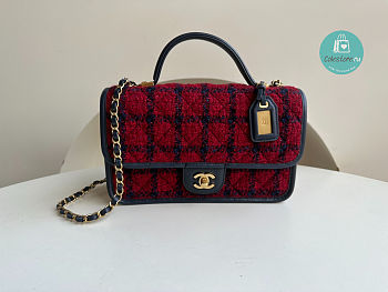Chanel 22K Small Flap Bag With Top Handle Wool Tweed 25x21.5x7cm