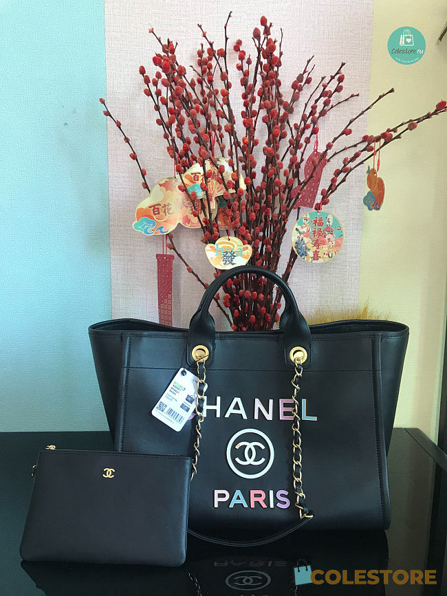 Chanel Shopping Bag Gold-tone Metal Coral Black 30x50x22Cm - 1