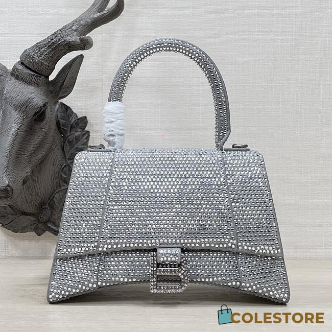 Colestore Balenciaga Hourglass XS Top Handle Bag in Rhinestones Grey 23x10x14cm - 1