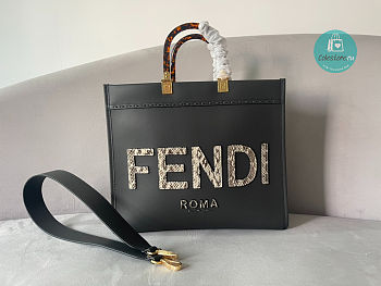 Fendi Sunshine Medium Dark Grey Leather And Elaphe Shopper 35x31x17cm