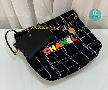 Chanel 22 Handbag Wool Tweed & Gold-Tone Metal Multicolor 38 × 42 × 8 cm