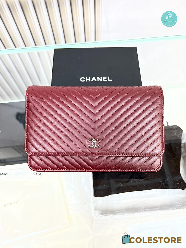Chanel Red Chevron Lambskin Leather Classic WOC Clutch Bag 19×12.5×3.5cm - 1