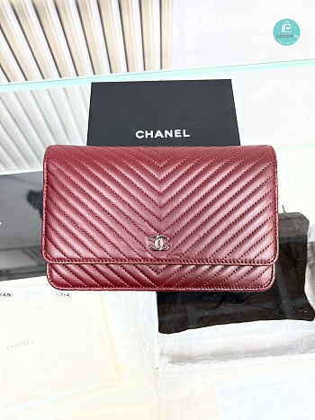 Chanel Red Chevron Lambskin Leather Classic WOC Clutch Bag 19×12.5×3.5cm