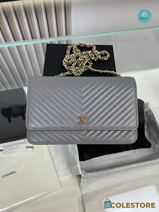 Chanel Grey Chevron Lambskin Leather Classic WOC Clutch Bag 19×12.5×3.5cm - 1