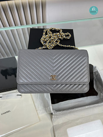 Chanel Grey Chevron Lambskin Leather Classic WOC Clutch Bag 19×12.5×3.5cm