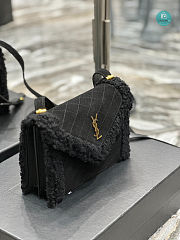 YSL Gaby Satchel In Quilted Suede And Shearling Ibn Black 20×14.5×4.5cm - 6