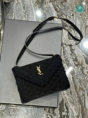 YSL Gaby Satchel In Quilted Suede And Shearling Ibn Black 20×14.5×4.5cm - 5