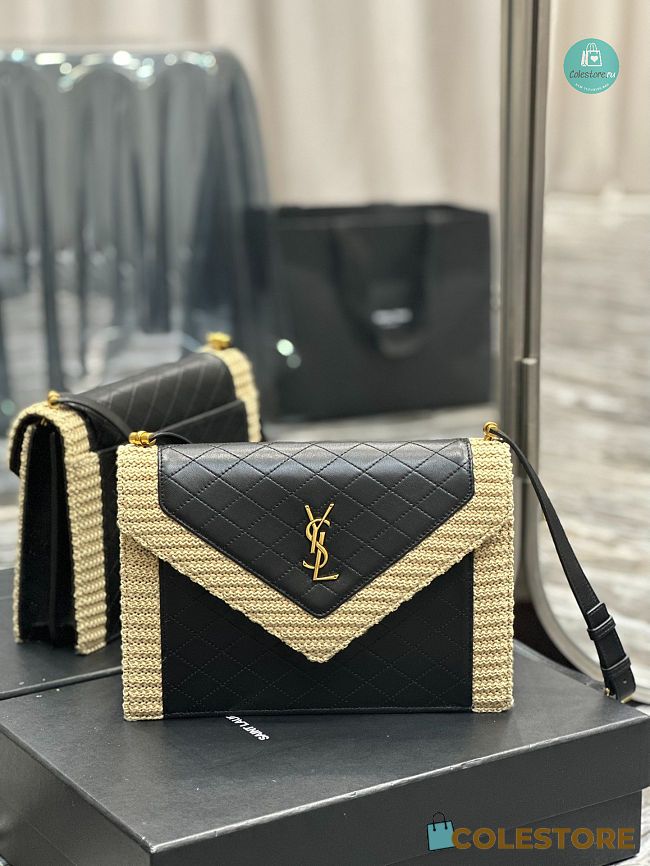 YSL Gaby Raffia-Trimmed Quilted Leather Shoulder Bag 26×18×5cm - 1