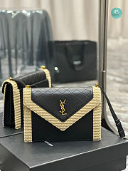 YSL Gaby Raffia-Trimmed Quilted Leather Shoulder Bag 26×18×5cm - 1