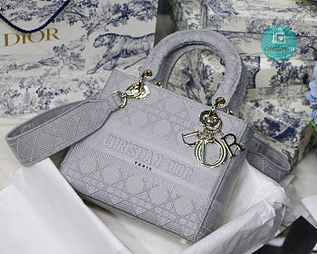 Lady Dior Canvas Embroidered Cannage Medium 24x20x11cm