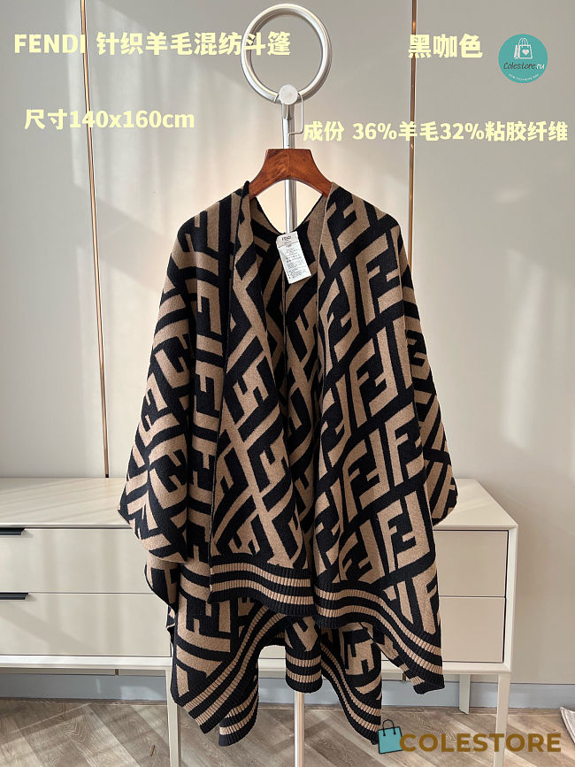Fendi Poncho Brown Wool and Cashmere 140x160cm - 1