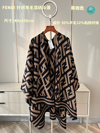 Fendi Poncho Brown Wool and Cashmere 140x160cm