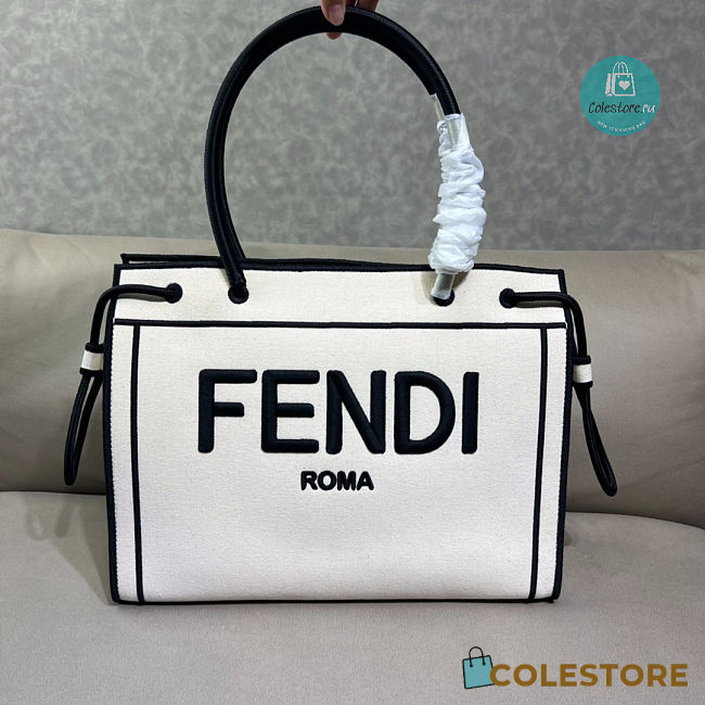 Fendi Roma Shopper Tote Canvas Small Neutral 35cm - 1
