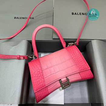 Colestore Balenciaga Hourglass S Embossed Crocodile Effect Shoulder Bag In Pink 23x10x14cm