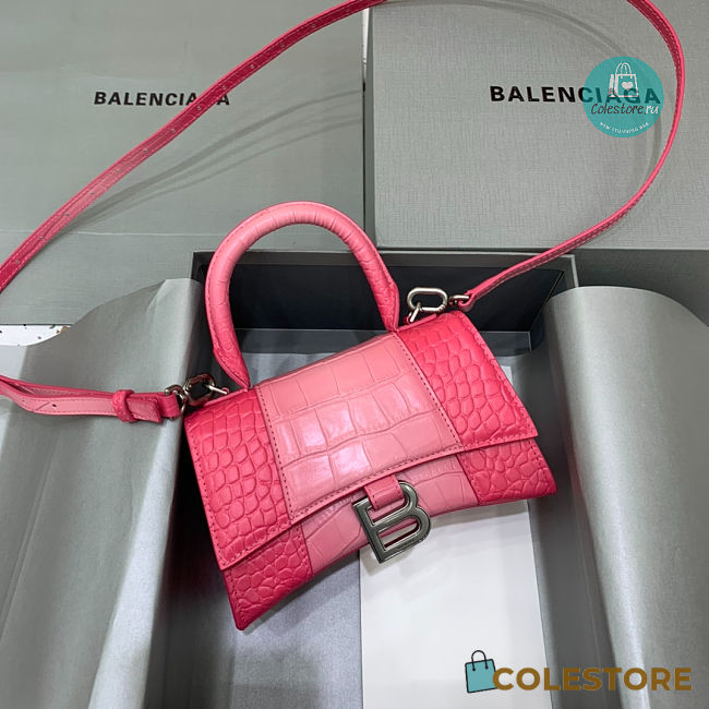 Colestore Balenciaga Hourglass S Embossed Crocodile Effect Shoulder Bag In Pink 19x8x11cm - 1