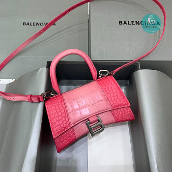 Colestore Balenciaga Hourglass S Embossed Crocodile Effect Shoulder Bag In Pink 19x8x11cm