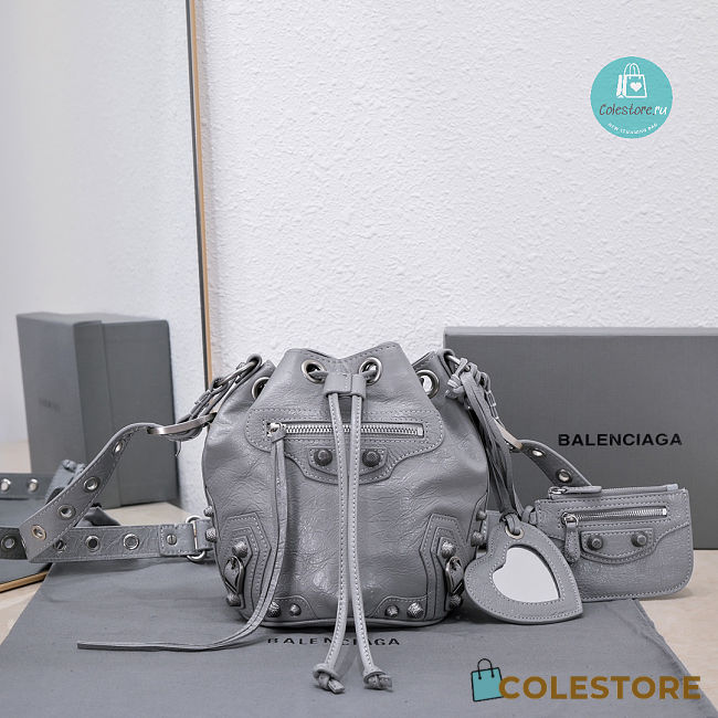 Colestore Balenciaga XS Le Cagole Bucket Bag In Light Grey 15x20x18cm - 1
