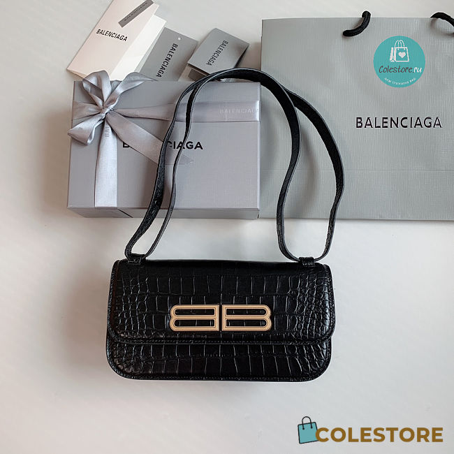 Colestore Balenciaga Gossip Small Bag Crocodile Embossed in Black 23.5x12.4x10.4cm - 1