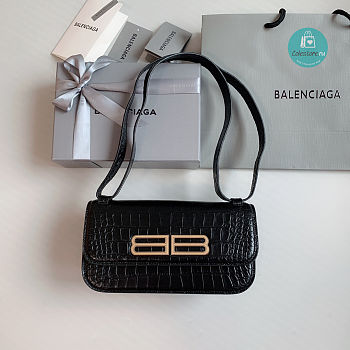 Colestore Balenciaga Gossip Small Bag Crocodile Embossed in Black 23.5x12.4x10.4cm