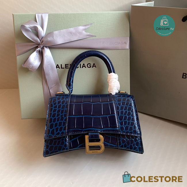 Hourglass Small Handbag Crocodile Embossed In Navy 23x10x14cm - 1