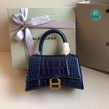 Hourglass Small Handbag Crocodile Embossed In Navy 23x10x14cm