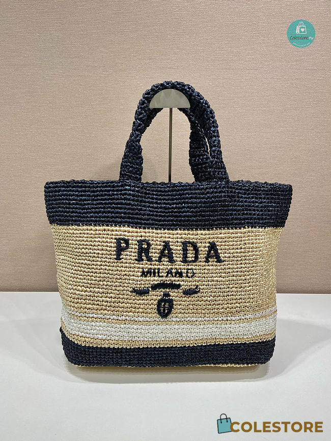 Prada Logo Raffia Tote Bag 49x35x15cm - 1